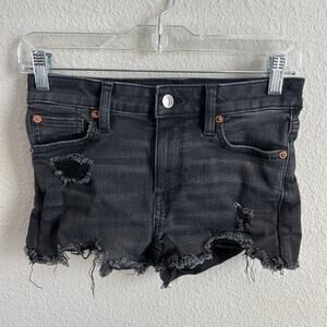 American Eagle High Rise Shortie Shorts Women's 00 Black Distressed Cut Off